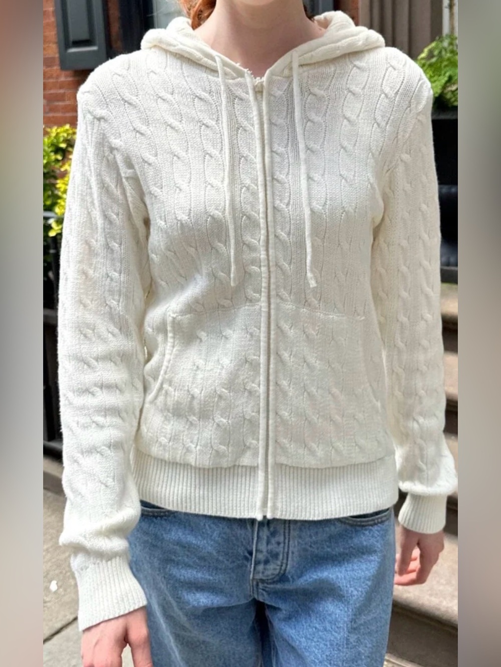 ๐บBrandy Melville IVORY Cable-Knit Zip Hoodie Sweater ๐บ